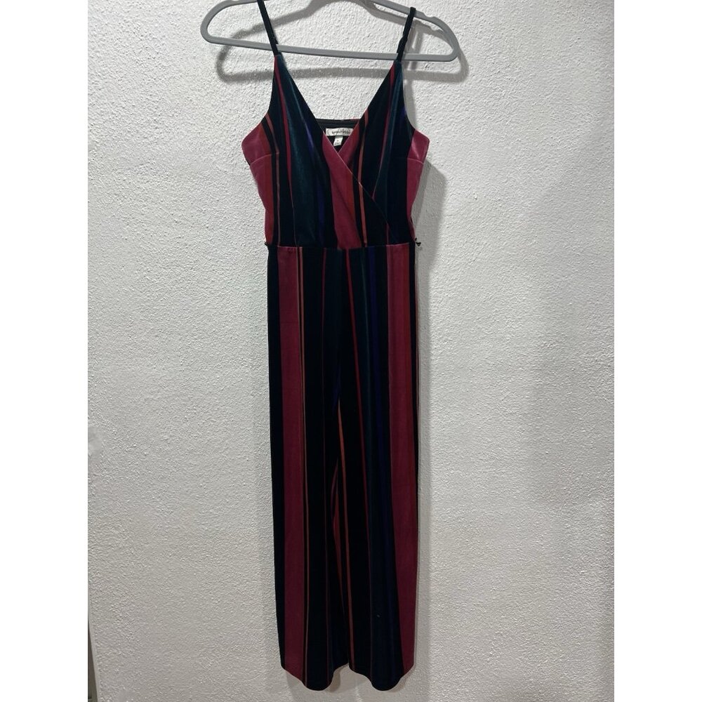 Speechless Women Sz Small Striped Velvet Sweetheart Wide Leg Wrap Jumpsuit Party